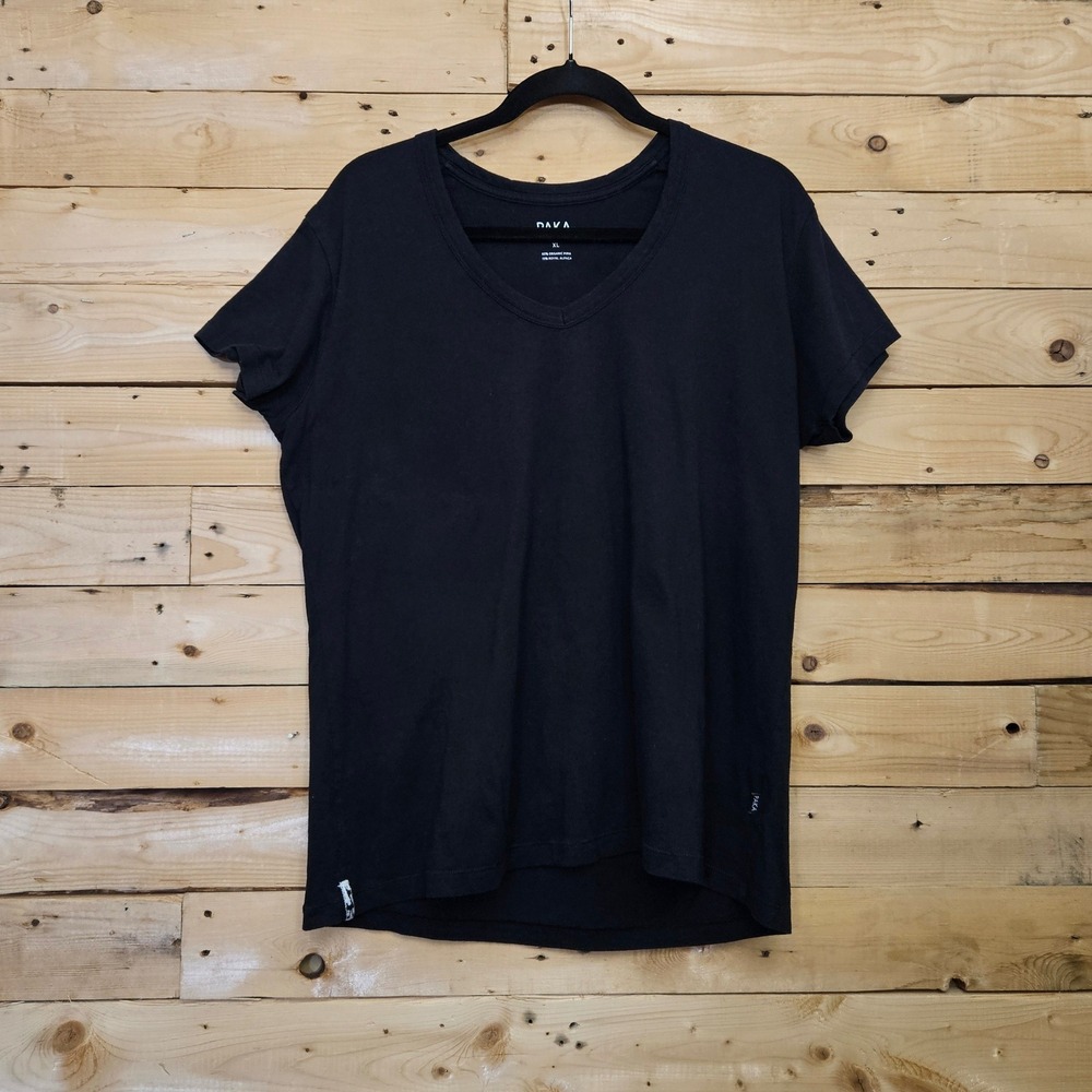 Paka Black Organic Pima Cotton Royal Alpaca V-Neck Short Sleeve Tee Shirt XL
